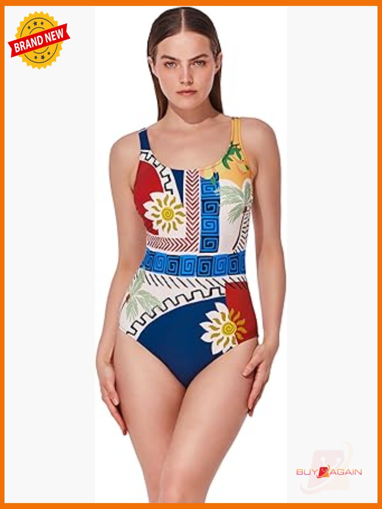 Scoop Neck One Piece Swimsuit - Removable Cups, Adjustable Straps, Lined